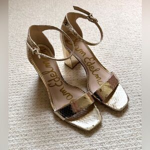 Sam Edelman Daniella Gold Block Heel Ankle Strap Sandal